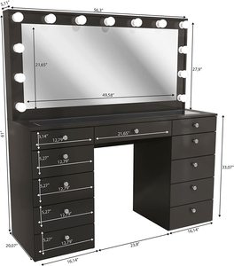 Tocador Moderno con Espejo y Cajones 2026, Escritorio <span class=keywords><strong>de</strong></span> Maquillaje para Dormitorio <span class=keywords><strong>de</strong></span> <span class=keywords><strong>Niñas</strong></span>, Mesa <span class=keywords><strong>de</strong></span> Tocador <span class=keywords><strong>de</strong></span> Madera - Product Image 4