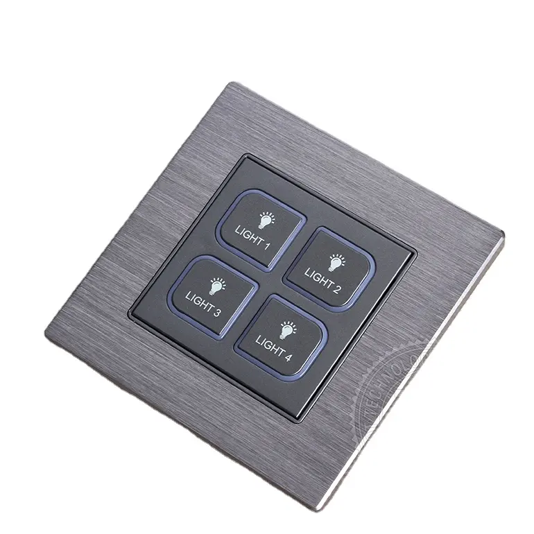 Gray color CNC aluminum brushed frame Reset push button Dry contact technology 4 Gang 24V DC switch