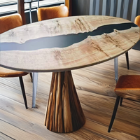 Table basse en agate faite à la main, bois naturel, pieds en métal durables, design unique en résine époxy, finition polie, style contemporain