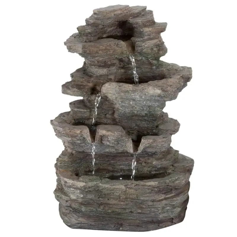 Water Fountain With Cascading Rock Waterfall And LED Lights Garden Decorative Outdoor Fountain