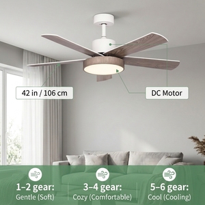 Ventilateur de plafond silencieux <span class=keywords><strong>ProBreeze</strong></span> 42 pouces avec moteur DC, 5 pales en bois, lumière LED, télécommande, 6 vitesses, pour salle à manger, garantie 5 ans - Product Image 5