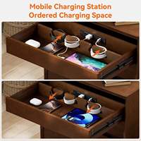 Table de chevet finition noyer avec station de charge, table de chevet avec pieds, armoire de rangement moderne avec prise USB