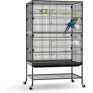 Large Cockatiel Canary Finch Lovebird Pigeons Grey Quaker Birdcage Rolling Stand Wrought Iron Flight Birds Parakeet Parrot Cage