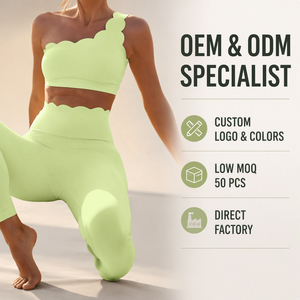 Ensemble de yoga 2 pièces pour femme, vert citron uni, respirant, grande taille, avec soutien-gorge de sport à bretelle unique et leggings taille haute à bord festonné - Product Image 3
