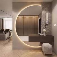 Grand miroir de salle de bain LED intelligent en demi-cercle avec 3 couleurs de lumière LED, design moderne sans cadre, à fixer au mur, pour salon et salle de sport