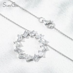 Starsgem 18K oro real Esmeralda corte laboratorio crecido diamante hpht CVD colgante redondo collar de moda especial joyería para mujer - Product Image 4