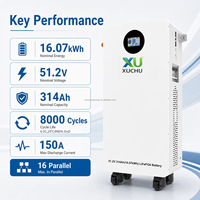 Batterie LiFePO4 à décharge profonde 15 kWh 300 Ah IP65 murale 51,2 V pour stockage d'énergie solaire domestique hybride avec BMS CAN/RS485