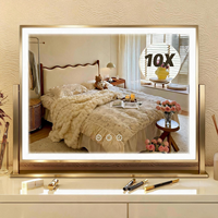 Miroir de maquillage avec écran tactile, éclairage LED 3 couleurs, variateur d'intensité, miroir de bureau carré grossissant, cadre en métal, OEM ODM