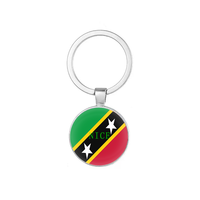 Porte-clés imprimé double face avec drapeau de Sainte-Kitts-et-Névis, porte-clés rond en alliage et verre pour souvenir sur le thème national