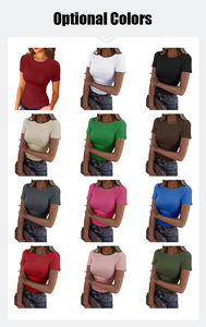 Camiseta Casual de Verano para Mujer, Cuello Redondo, Manga Corta, Corte Ajustado, Estilo Básico - Product Image 6