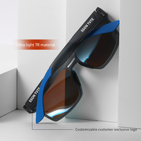 Lunettes de soleil de luxe TR90 Frame Blue Black Certified Custom Double Bridge Light Filter for Sports Sun Glasses