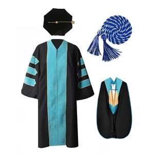 Deluxe PHD Complete Regalia Gown Fluted Hood Honor <span class=keywords><strong>Cordons</strong></span> Taille Libre Polyester Graduation Cap Uniform for Faculty England Style - Product Image 1