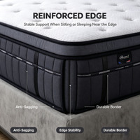 Matelas hybride à ressorts ensachés, fermeté moyenne, respirant, avec mousse matelassée et soutien des bords, pour hôtels, gîtes et usage résidentiel
