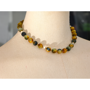 JINYOU 1672 <span class=keywords><strong>Collar</strong></span> de Cadena con Cuentas Redondas de Piedra Natural de Tigre Maillard Joyería Artesanal de Acero Inoxidable Impermeable para Mujer - Product Image 2
