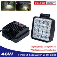 Luz de Trabajo LED Brillante de 12-80V 48W para Maquinaria de Construcción, Interruptor para Excavadora, Brazo Grande, Vehículo Agrícola/Todoterreno, Faro Modificado
