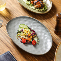 Vintage Grobe Ovale Keramikplatte, Ofen- und Mikrowellengeeignet, für Restaurant und Haushalt, Große Kapazität, Personalisierbare Fischteller, Sushi-, Gebäck- und Dessertteller