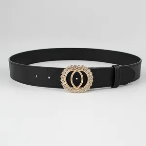 buffalo leather double circle crystal buckle clasp bling belts for women