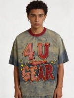 Vintage T-Shirts im amerikanischen Street-Retro-Stil mit Tierprint, 300 Gramm, schwer gewaschen, aus reiner Baumwolle, Lang- und Kurzarm, Herren, Trendmarke