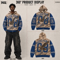 Sweat à capuche zippé pour homme, style motard vintage camouflage, streetwear, 450 GSM coton, motif désert, appliqué aigle, OEM ODM