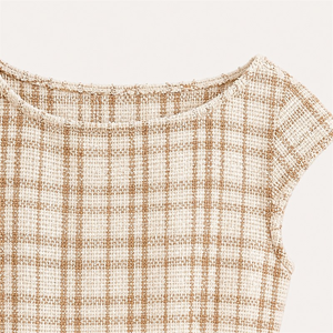 Vestido <span class=keywords><strong>Omen</strong></span> Tweed, Corte A, Cuadros, Sin Mangas, Cuello Barco, con Cinturón, Color Crema Beige, para Fiesta o Cóctel - Product Image 2