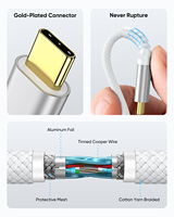 Cable de Datos USB a Tipo-C SUNGUY, Cable de Carga Rápida con Trenzado de Nailon para Teléfono Móvil, Banco de Energía y Automóvil