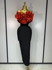 Vestido de Noche Largo y Recto con Hombros Descubiertos y Decoración de Diamantes, Tela de Poliéster/Spandex, para Mujer - Product Image 1