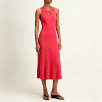 Robe midi imprimée personnalisée pour femme, OEM ODM, marque privée, robe plissée en maille, col montant, taille empire, sans manches, tenue décontractée d'été