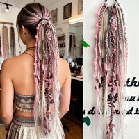 Queue de cheval élastique bohème de 60 cm en gros pour femmes, tressée à la main avec perles viking, extension de cheveux en fibre haute température, perruques pour fêtes