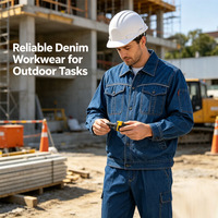 Ensemble de travail en jean bleu multi-poches pour personnel industriel – Veste et pantalon d'été pour atelier – Vêtements de travail en gros