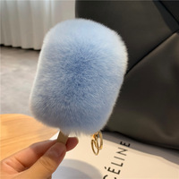Porte-clés créatifs en pompon, jouet pour enfants, boule de pompon, porte-clés en forme de crème glacée, jouet en peluche mignon en fourrure de lapin Rex, porte-clés crème glacée