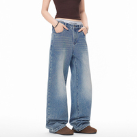 Pantalon en jean bleu délavé style couteau courbé pour homme, coupe droite ample et polyvalente, style streetwear tendance, jambe large