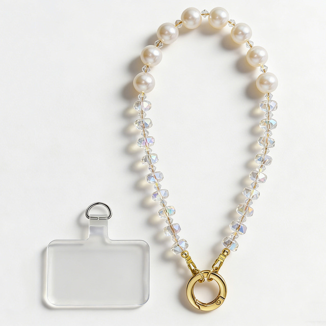 Handmade Luxury Pearl Crystal Mobile Phone Lanyard Universal Beaded Wrist Strap Anti-lost Durable Cell Phone Charm for Women