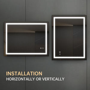 Miroir LED rectangulaire mural avec commande tactile, design moderne pour salle de bain, cadre en aluminium, verre - Product Image 5