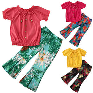 New Arrival Girls Clothes Set Summer Baby Girl Clothes off Shoulder Top+ Ruffle Flower Pants Kid Girls Clothing Set - Product Image 1