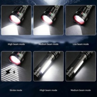 Lampe torche zoomable à double source lumineuse, rechargeable par USB, 6 modes d'éclairage, lumière latérale COB, torche LED en alliage d'aluminium, camping, IP44