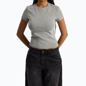 Camiseta con Gráfico Personalizado para Mujer, Cuello Redondo, Algodón Elástico, Manga Corta, Jersey Acanalado - Product Image 1