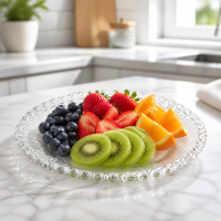 Bols de service en verre écologiques modernes et grandes assiettes rondes - Motif personnalisé pour les dîners de mariage, les salades de fruits et les gâteaux