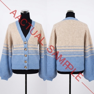 Cardigan da donna in maglia a blocchi di colore a righe con scollo a V, maniche raglan, bottoni, morbido e casual, ideale per l'inverno - Product Image 5
