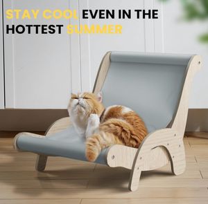 Hamaca de Bambú y Madera para Perros y Gatos, Alfombra Autorefrigerante, Diseño Elevado Desmontable, Funda Lavable Extraíble para Uso en Interiores/Exteriores - Product Image 4