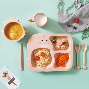 Vaisselle pour bébé personnalisée kit d'alimentation motif <span class=keywords><strong>dinosaure</strong></span> en fibre de blé <span class=keywords><strong>assiette</strong></span> pour bébé costume d'assiettes et bols pour enfants - Product Image 5