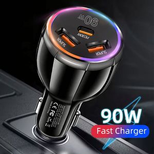 ที่ชาร์จในรถยนต์อเนกประสงค์อัจฉริยะ 90W PD3.0 ชาร์จเร็ว USB C รองรับ QC3.0 สำหรับโทรศัพท์ 16 15 14 สำหรับ Samsung - Product Image 4