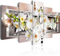 Impression sur toile à 5 panneaux de fleurs d'orchidée jaunes - Œuvre d'art moderne, peinture abstraite, décoration murale pour la maison, décoration de salon