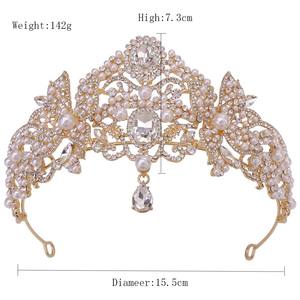 Luxo banhado a ouro cristal strass testa pérola metal cabelo coroa para casamento princesa pageant ou aniversário festas - Product Image 2