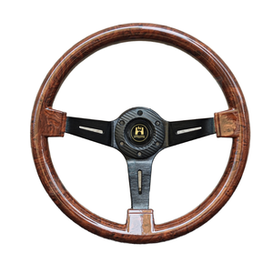 Volant de voiture de style course classique à 3 branches en PU imitation bois vintage 350 mm - Product Image 1