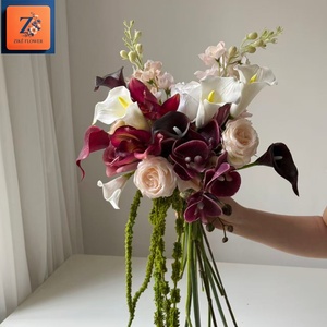 ZIKE Bouquet da Sposa Personalizzato Elegante con Peonie Bianche, Orchidee Bordeaux, Calla, Amaranti <span class=keywords><strong>e</strong></span> Decorazioni Romantiche per Matrimoni - Product Image 1
