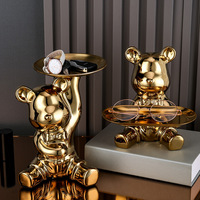 Petits ornements de luxe légers en résine ours violent pour salon meuble TV décor galvanoplastie dessin animé filet rouge bijoux pour
