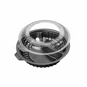 Contenitore Ermetico per Alimenti in PP da 24oz, Minimalista, Rotondo, con 2 Scomparti, Base Nera e Coperchio Trasparente per Frigorifero e Viaggio - Product Image 1