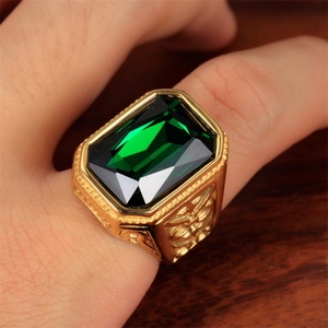 แหวนแฟชั่นสแตนเลสประดับพลอยทับทิมสีแดงชุบทอง - Product Image 6