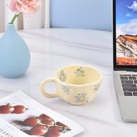 Mug à petit déjeuner en céramique personnalisé pour boisson, vaisselle de cuisine, mugs en céramique, forme irrégulière, mug à fleurs fait à la main