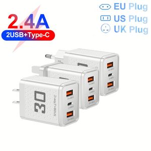 New Design High Quality PD 30W Charger 2.4A 2USB+Type C Mobile Phone Charger QC3.0 <b>Charging</b> Head <b>Plug</b> - Product Image 2